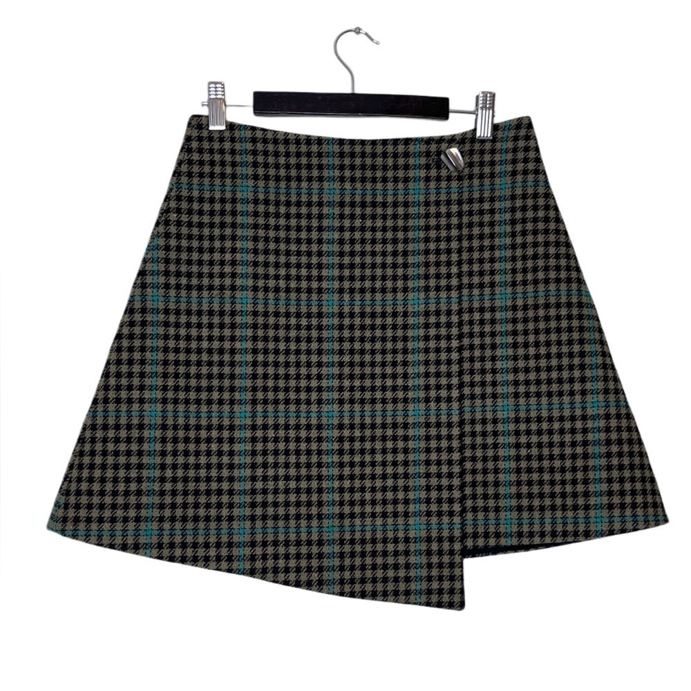 & Other Stories Check Houndstooth Sz 6 Wool Blend Overlap Mini Wrap Skirt - Picture 9 of 13